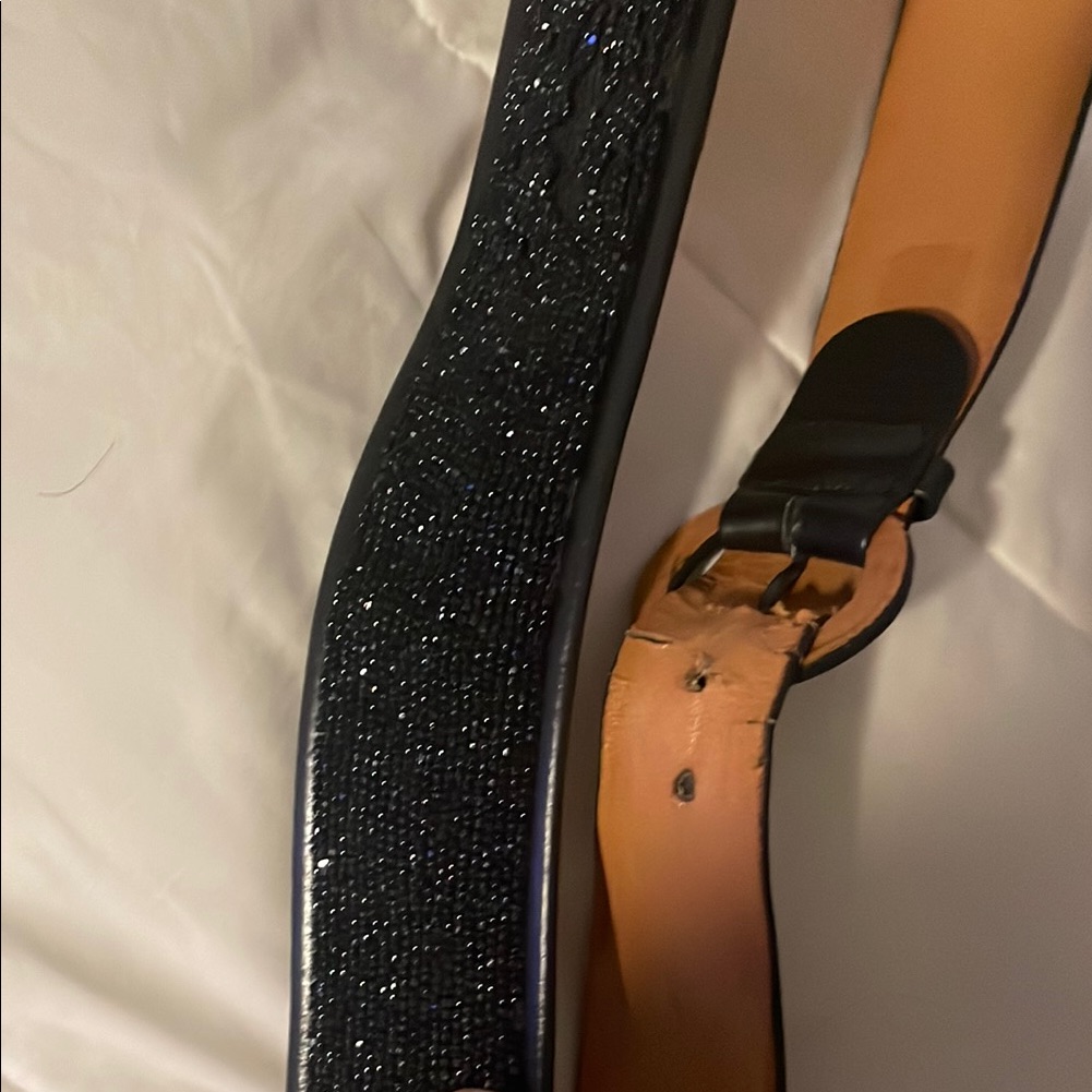 Neiman Marcus Designer Black Beaded Belt See Pics For Flaw Area Missing Beads